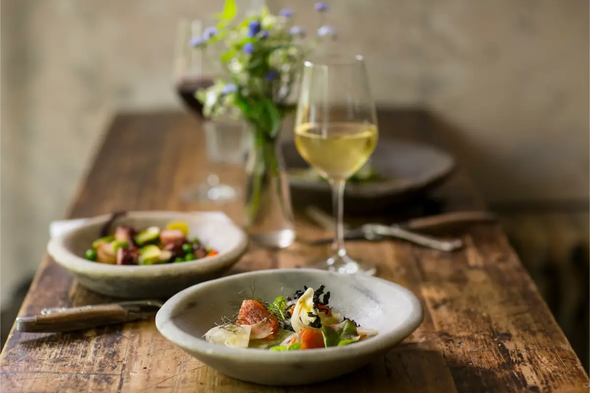 dining table with wine