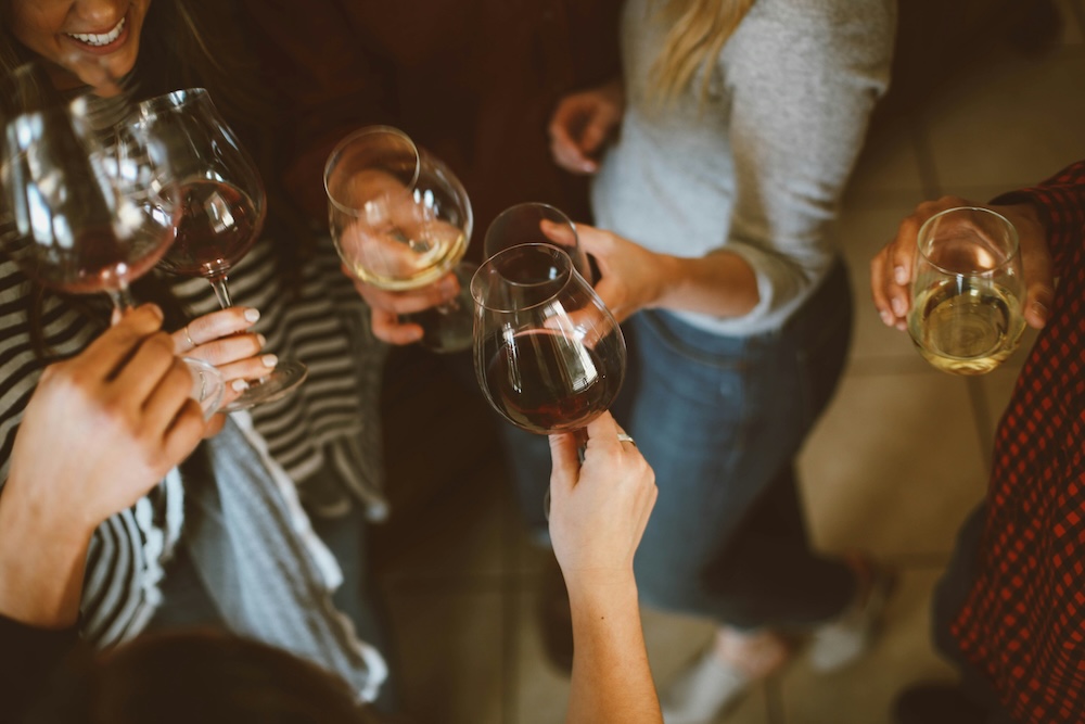 drinking wine in a group